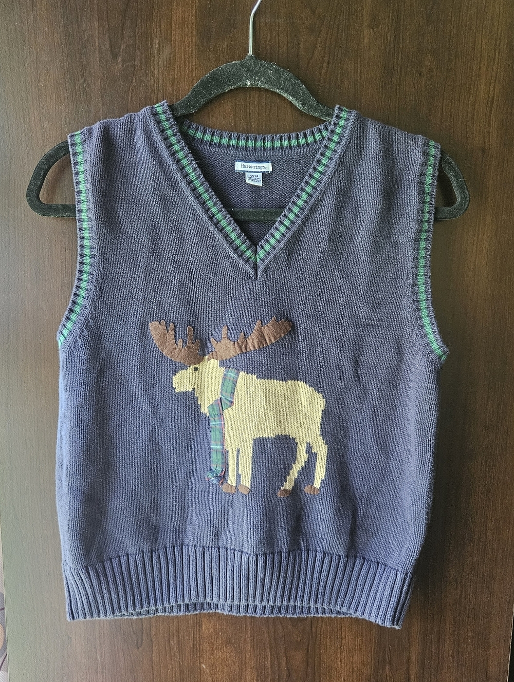 Vintage Moose V-Neck Sweater Vest in Navy and Green Size 12/14